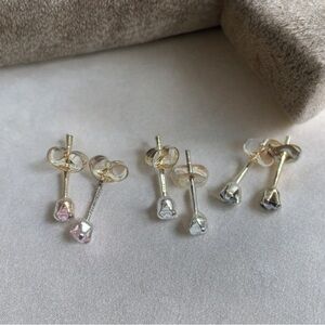 Sterling silver stud petite earrings 3 pairs with pink, black and clear stones.